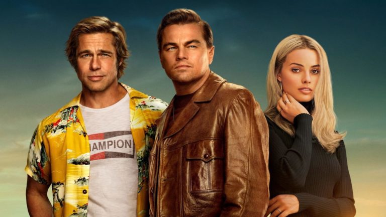 brad pitt, leo di caprio e margot robbie in c'era una volta a hollywood